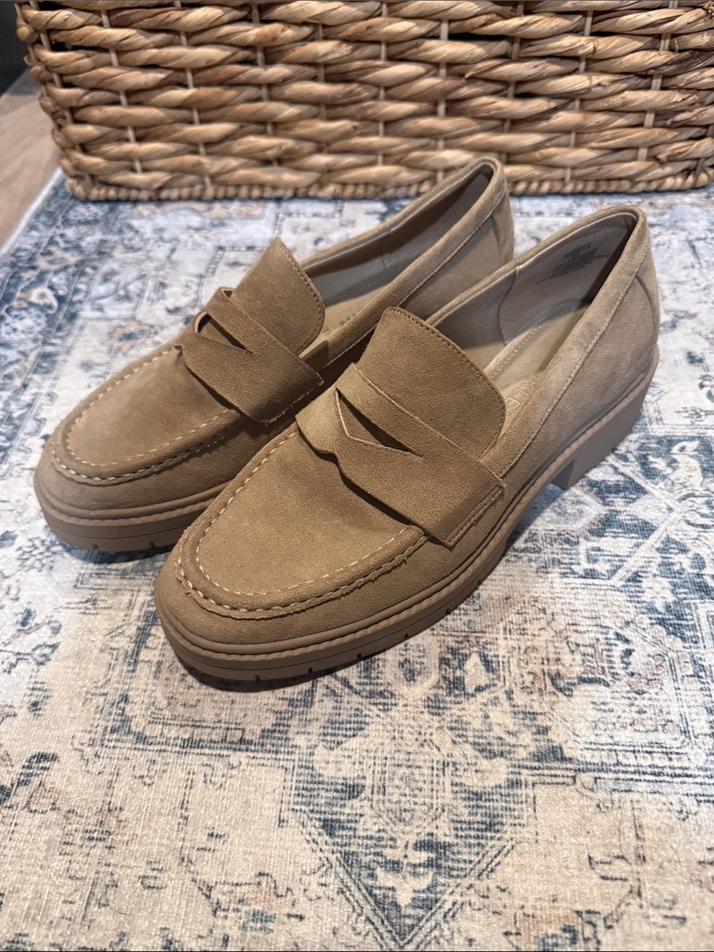 Anne Klein Suede Penny Loafers in Taupe size 8M